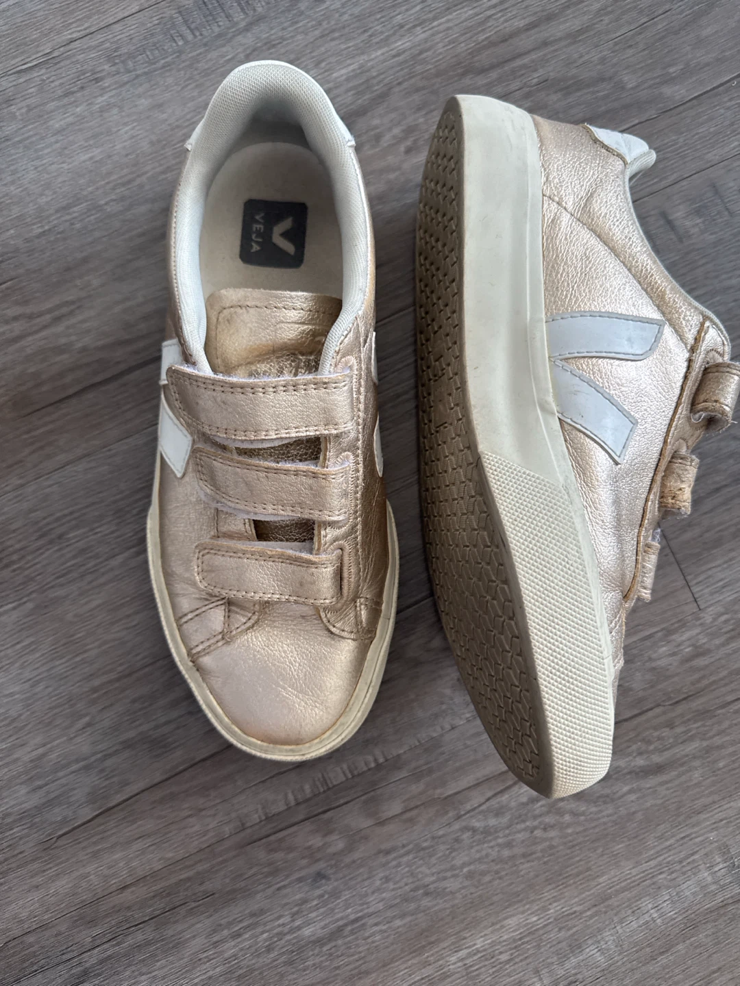 Veja Gold Hook-and-Loop Sneakers - Size 38