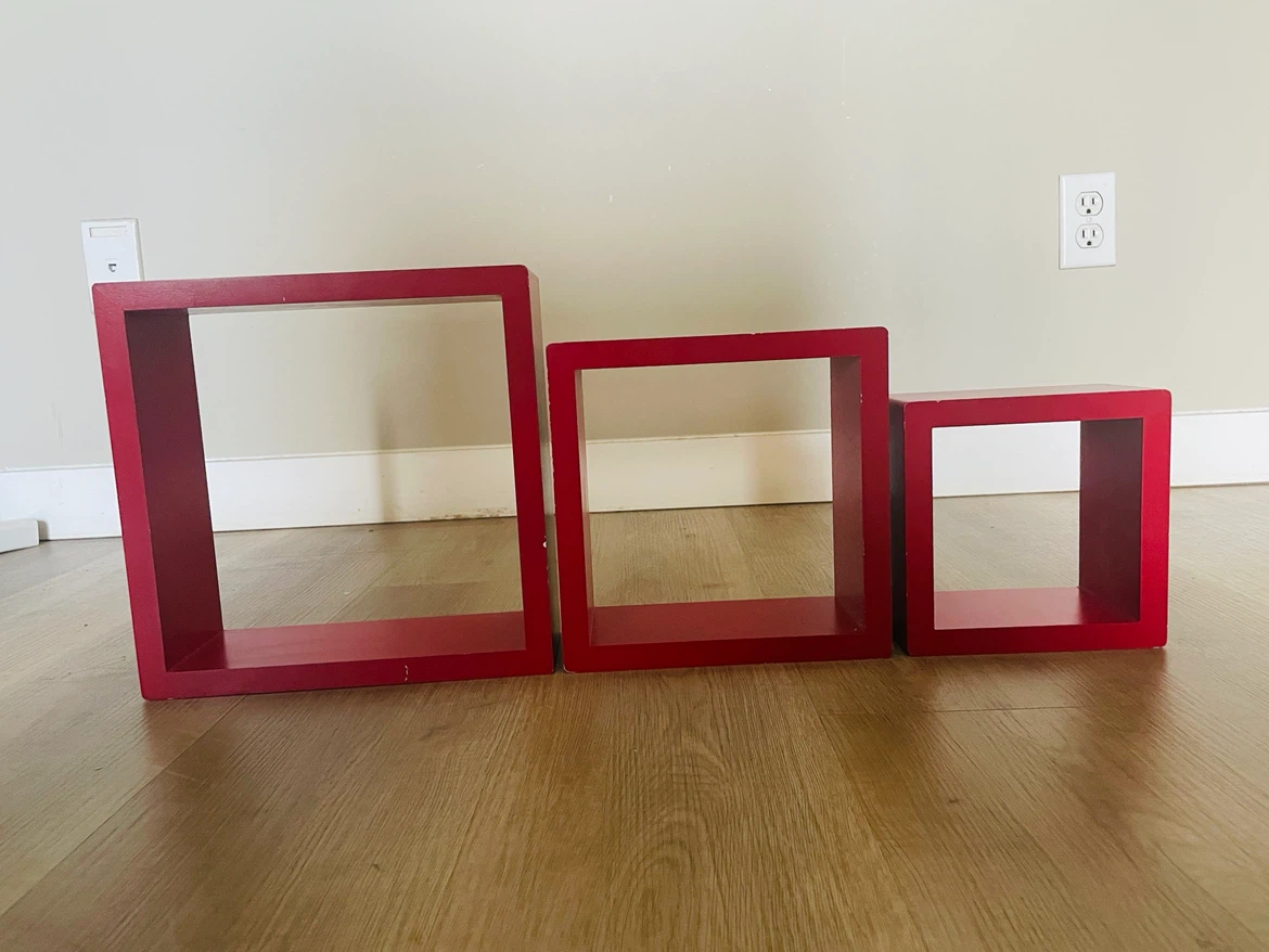 Set of 3 Red Square Floating Shelves - photo 3