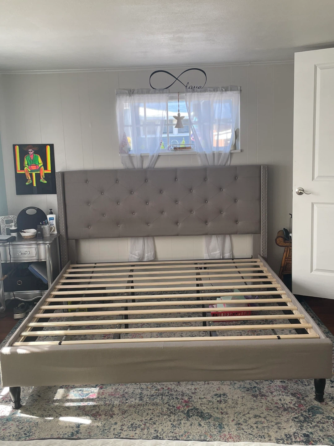Gray Upholstered Tufted Bed Frame