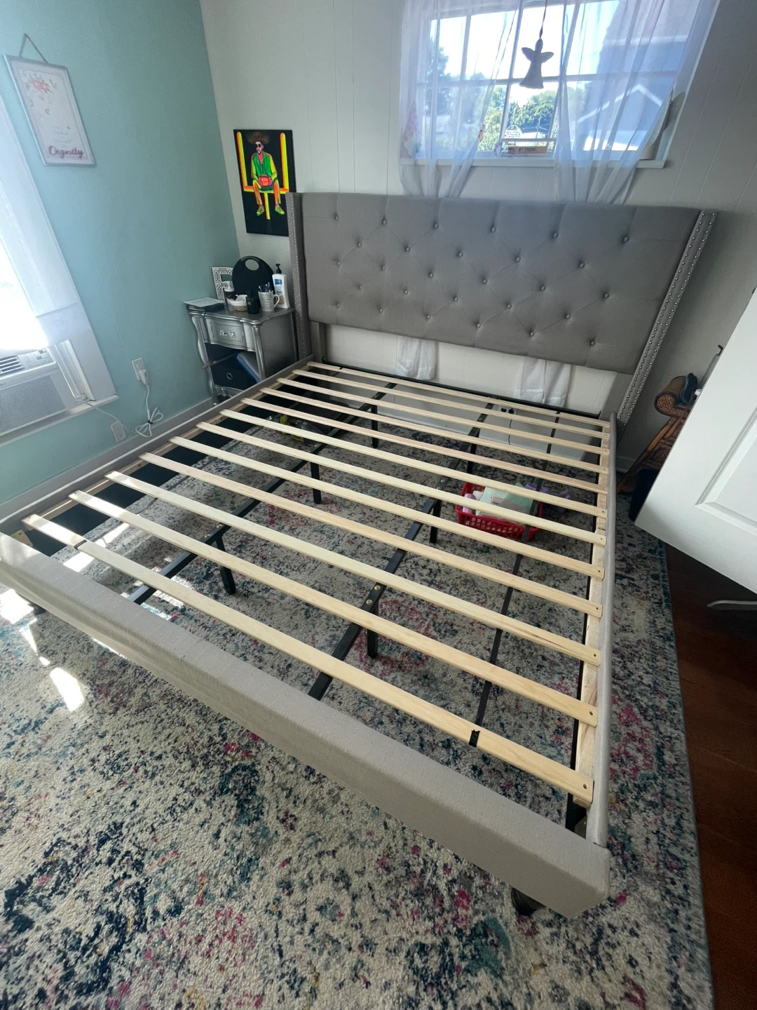 Gray Upholstered Tufted Bed Frame - photo 2