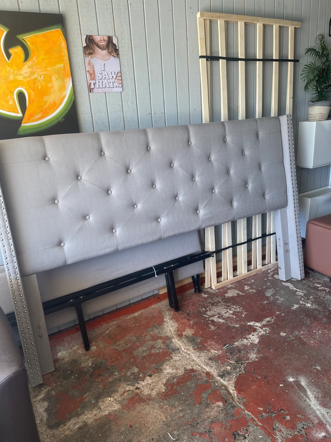 Gray Upholstered Tufted Bed Frame - photo 3