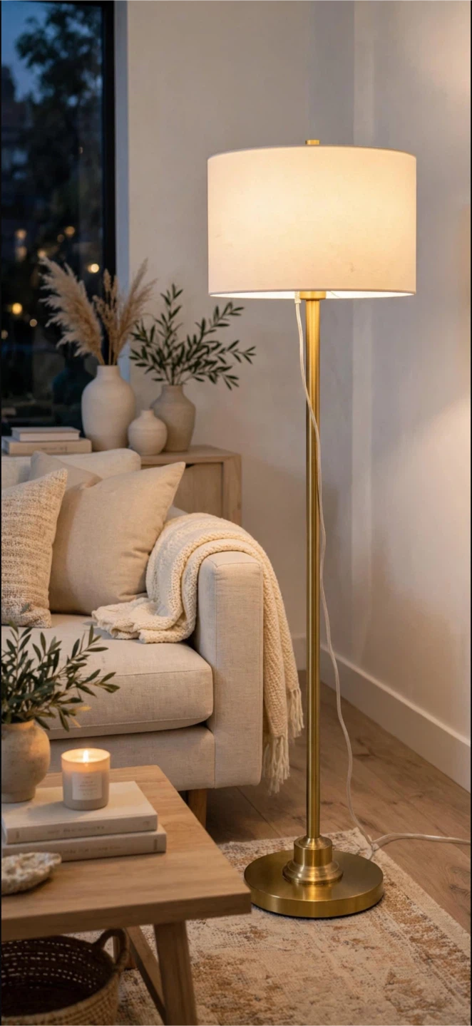 Gold Floor Lamp with White Shade