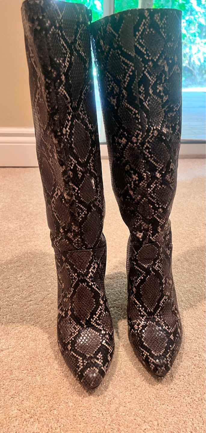 Snake Print Knee High Boots