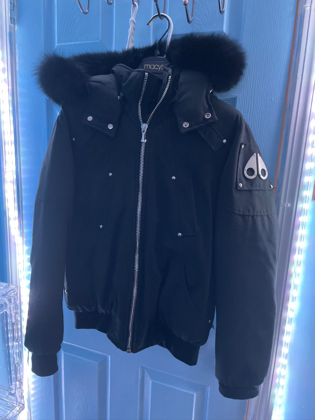 Moose Knuckles Black Down Bomber Jacket