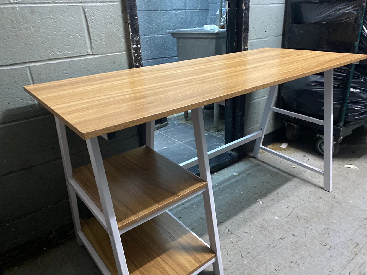 Wood and White Metal Desk with Shelving
