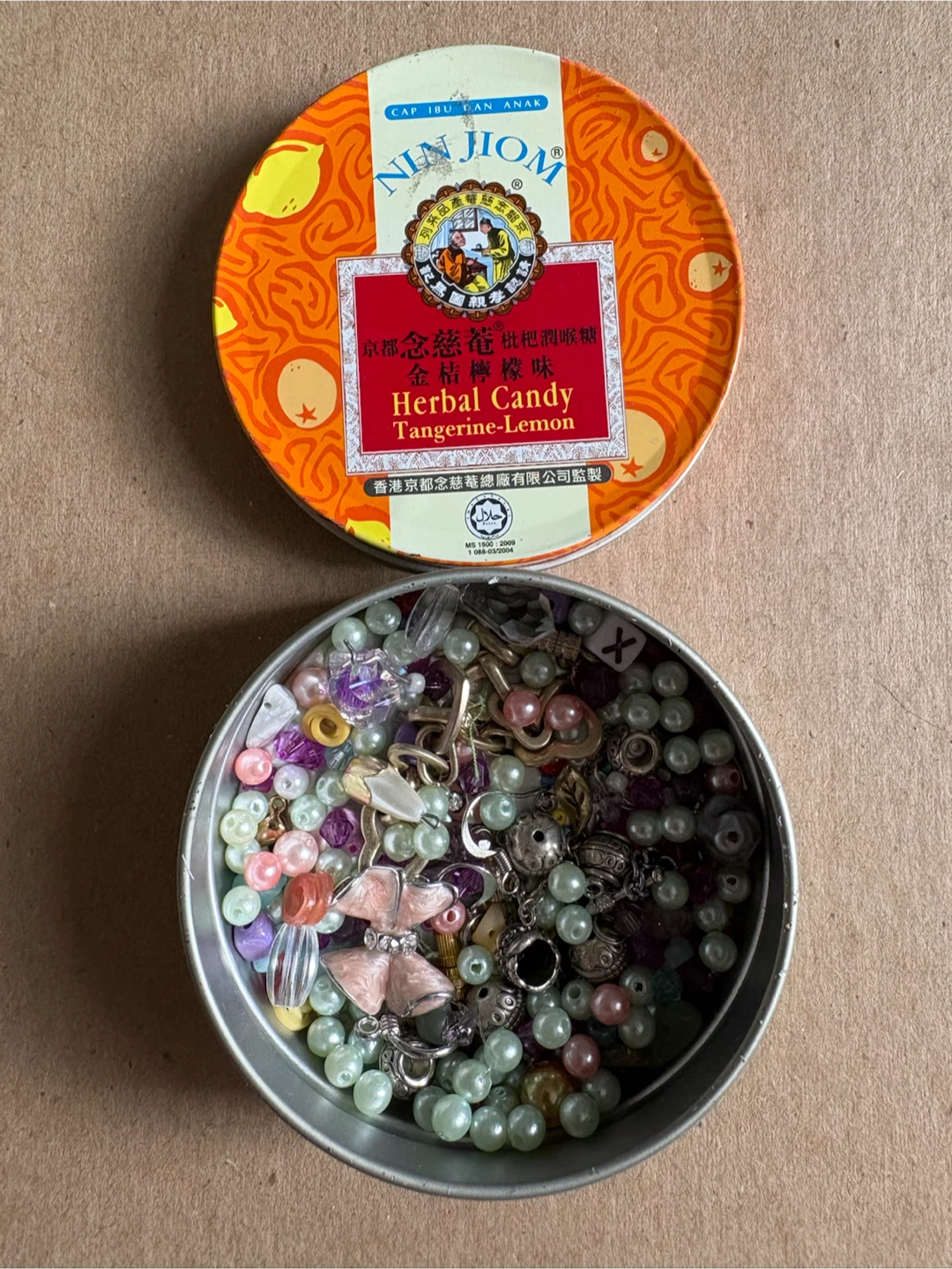 Assorted Jewellery Craft Beads in Nin Jiom Tin