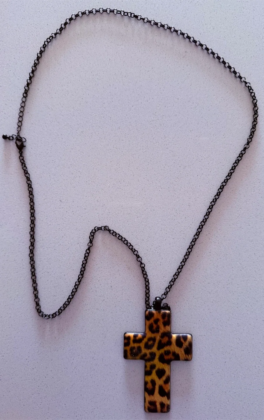 Textured LONG CHAINED • Necklace LEOPARD Print CROSS - photo 2