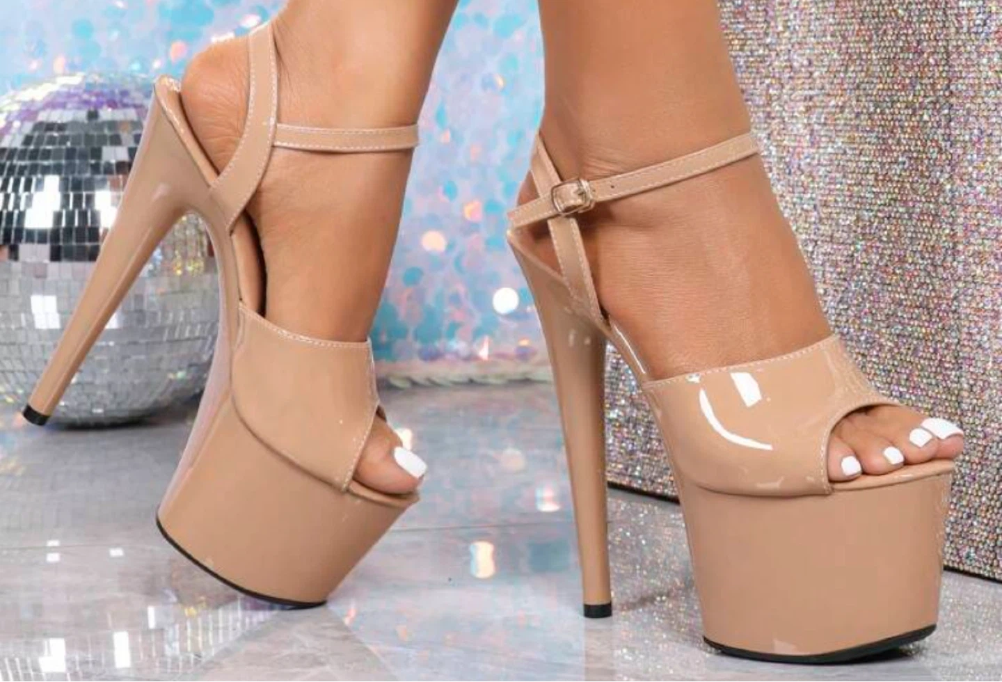 Nude Patent High Platform Heels