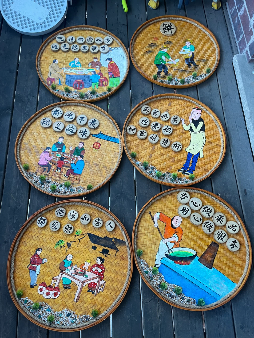 Decorative Hand-Painted Bamboo Wall Trays