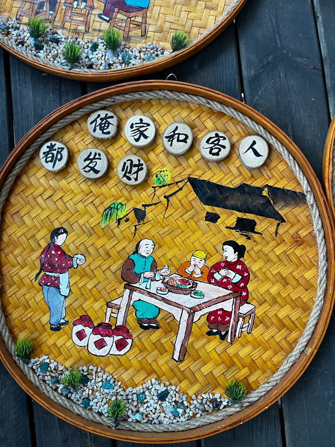 Decorative Hand-Painted Bamboo Wall Trays - photo 2