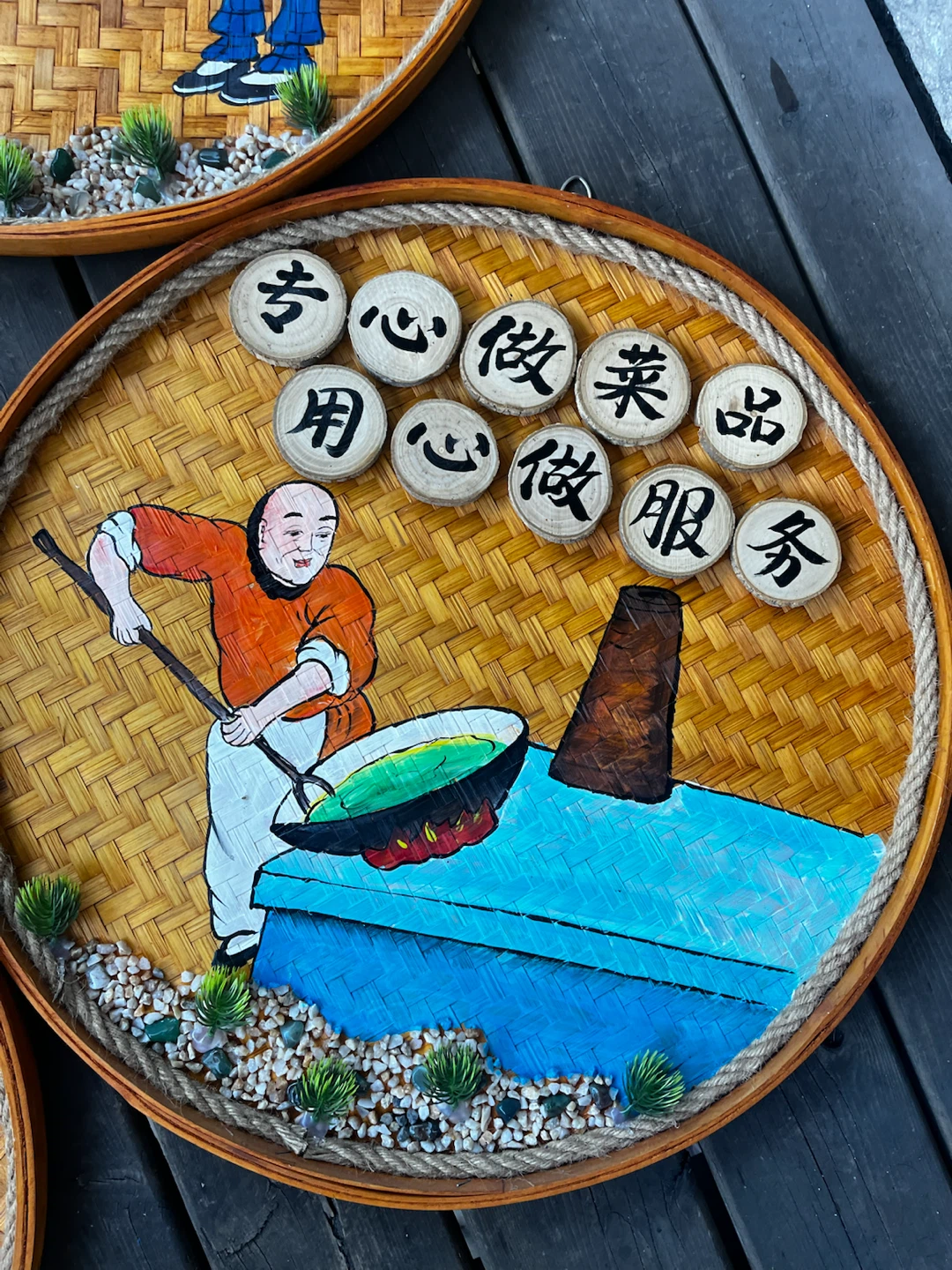 Decorative Hand-Painted Bamboo Wall Trays - photo 3