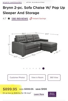 Grey Brynn 2-pc. Sofa Chaise W/ Pop Up Sleeper And Storage - photo 4