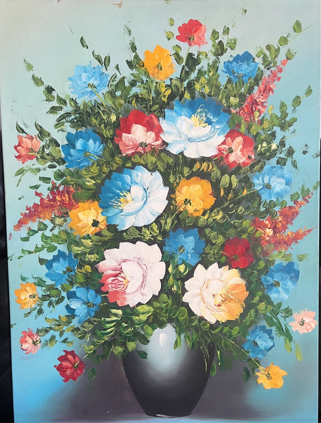 Vibrant Floral Bouquet – Hand-Painted Canvas Artwork with Vase”