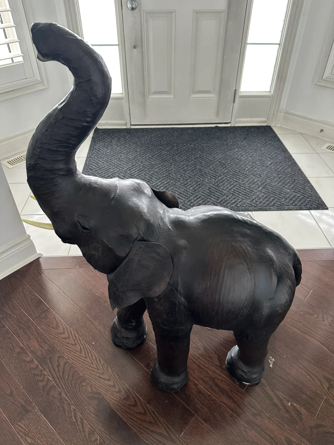 Large Black Leather Elephant Statue
