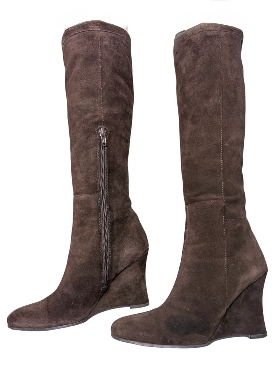 Brown Suede Wedge Knee-High Boots sz 6.5