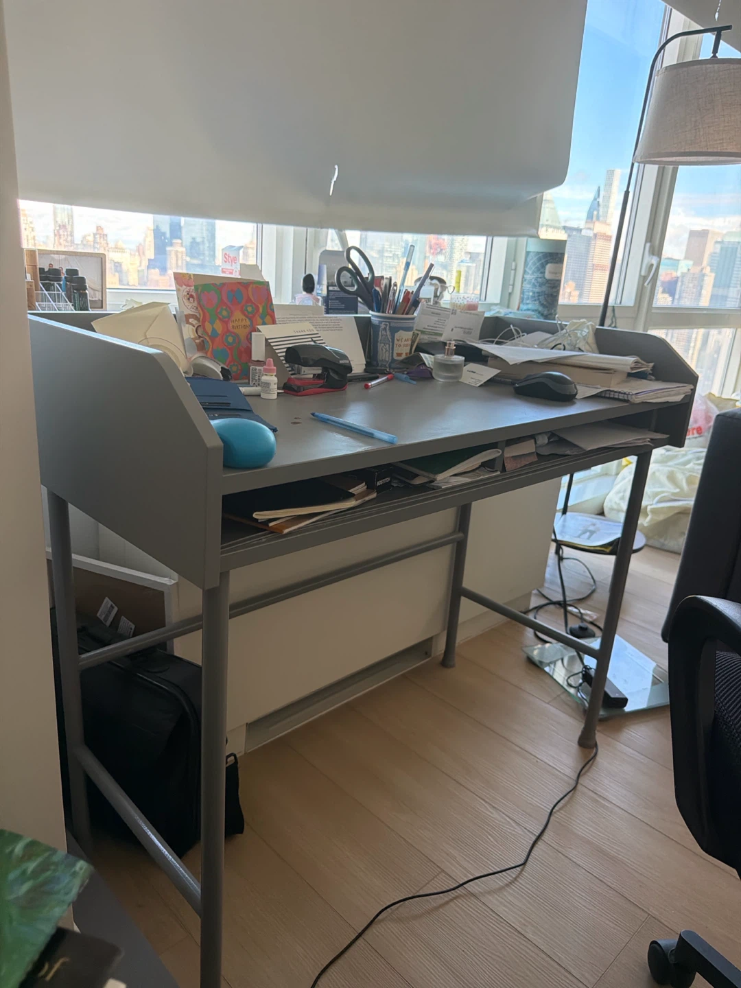 IKEA Gray Metal Desk with Shelf
