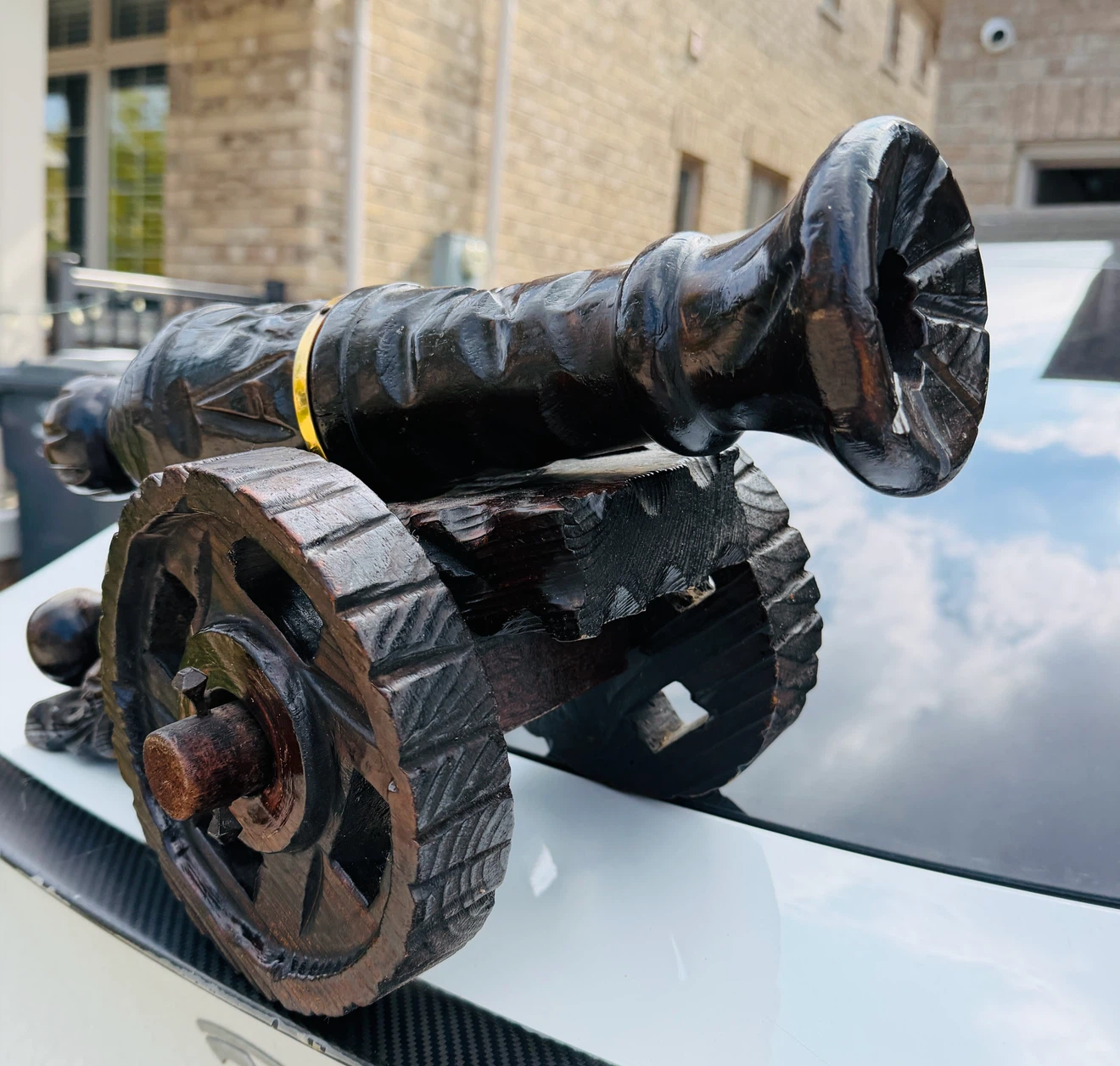 Decorative Hand-Carved Wooden Cannon