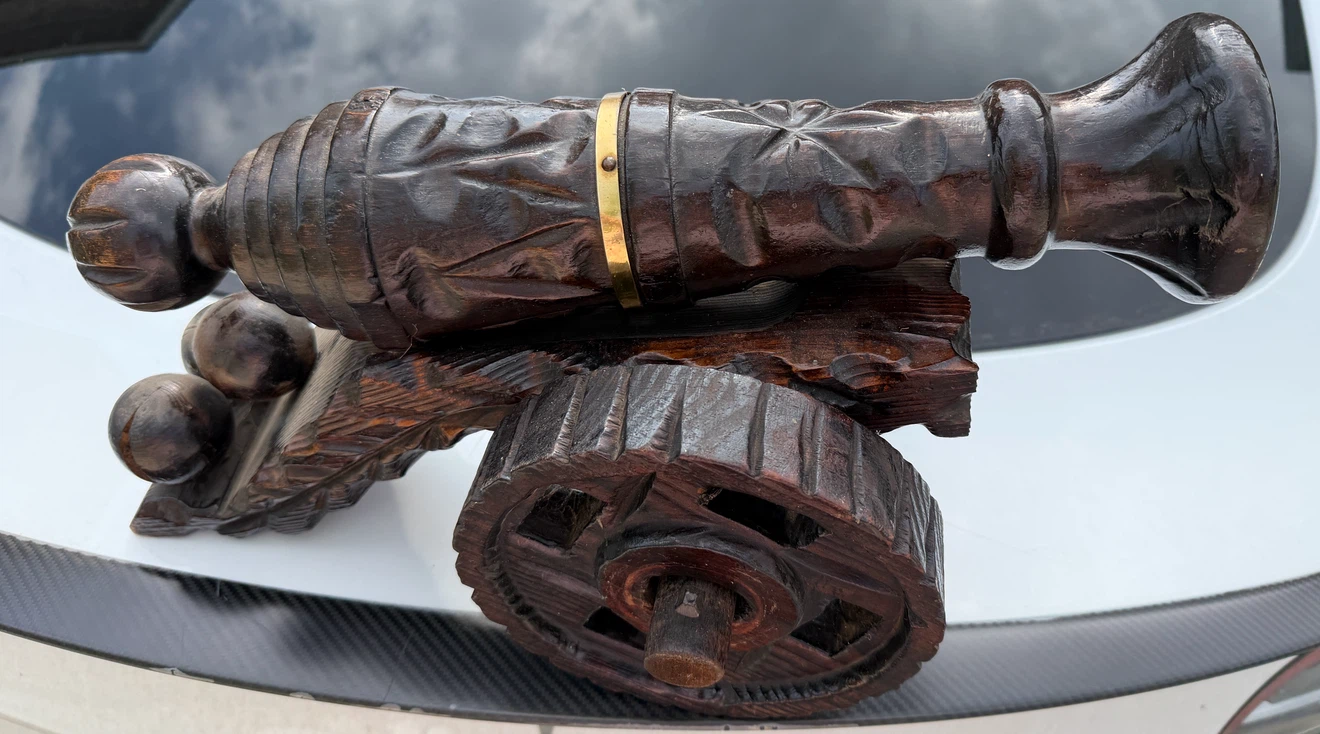 Decorative Hand-Carved Wooden Cannon - photo 2