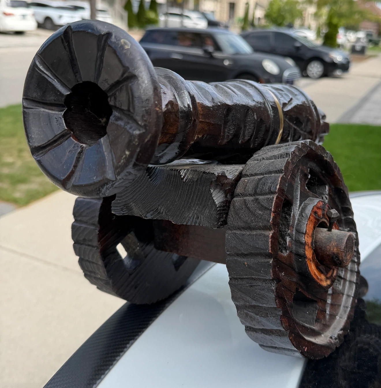 Decorative Hand-Carved Wooden Cannon - photo 3