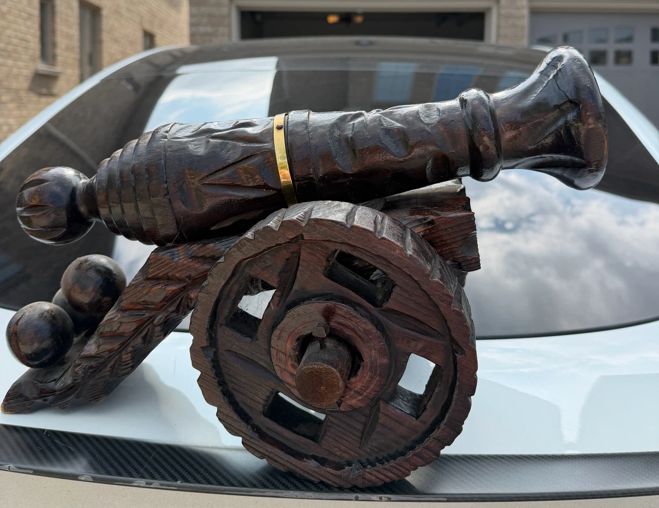 Decorative Hand-Carved Wooden Cannon - photo 4