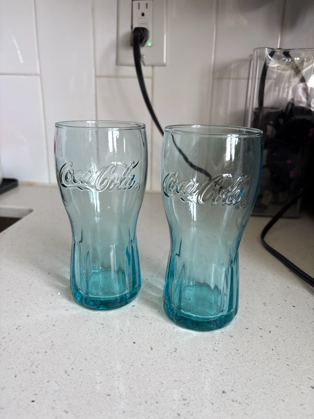 Two Coca-Cola Blue Glass Cups