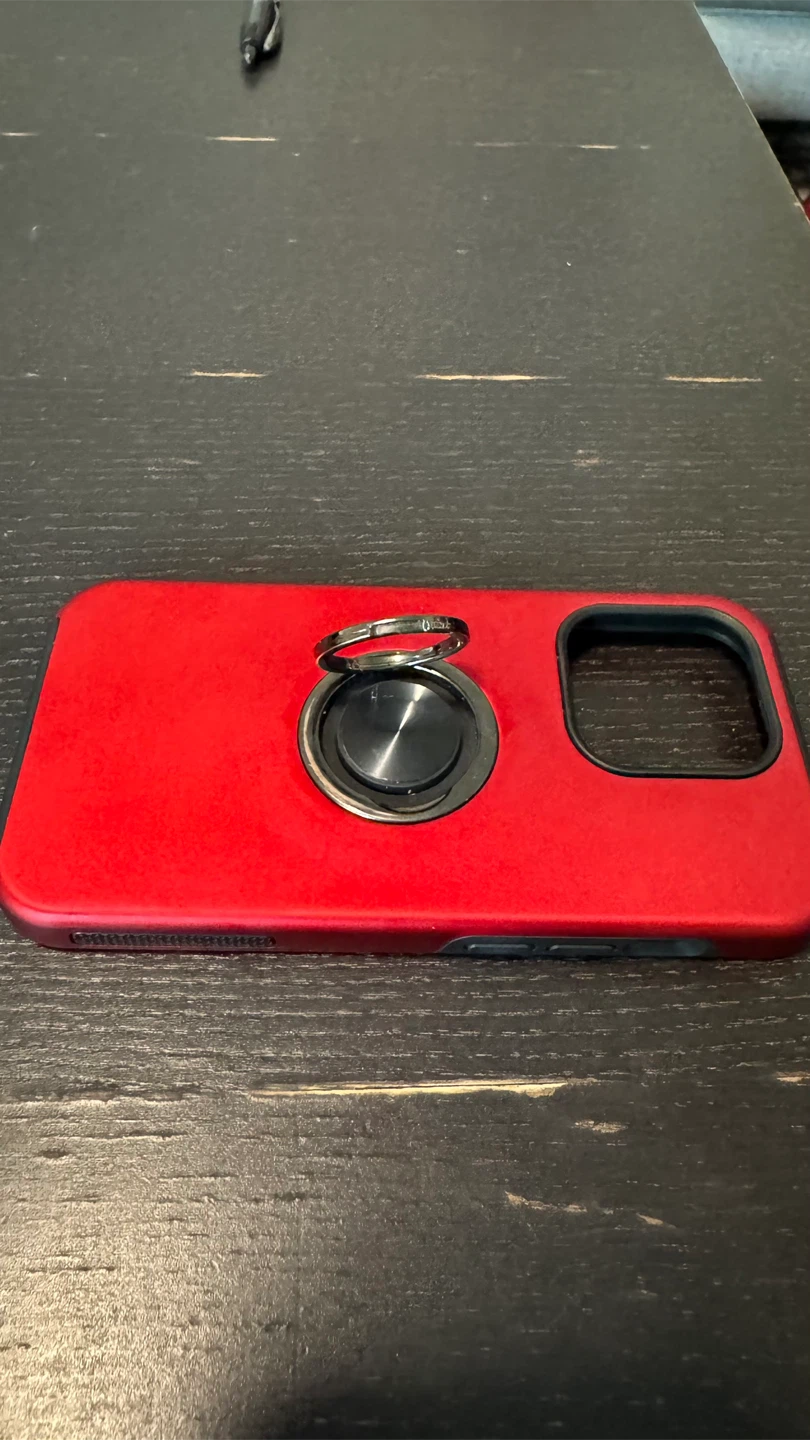 Red protective phone case with ring holder