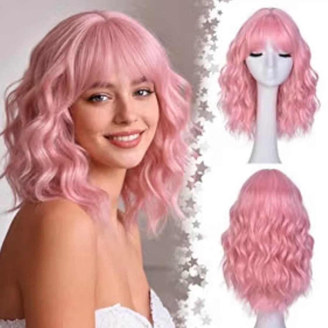 Brand New 16-Inch Pink Synthetic Wavy Wig
