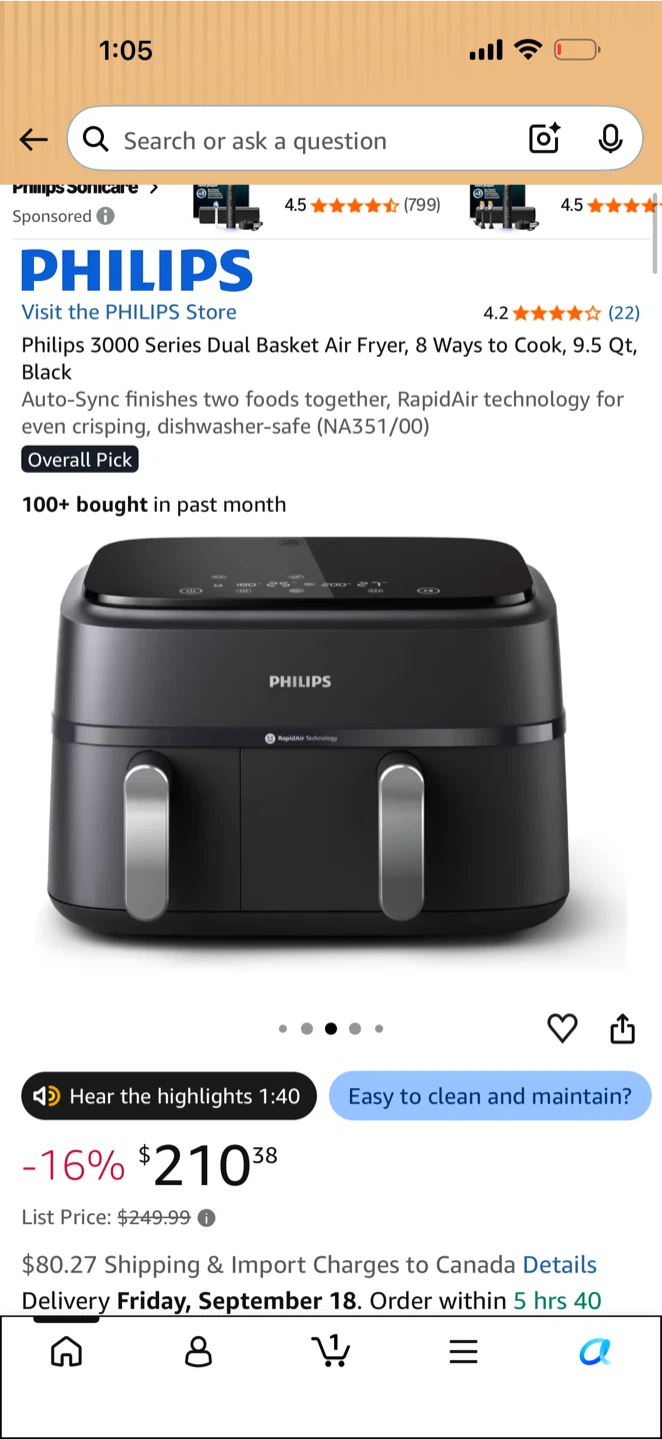 Philips 3000 Series Dual Basket Air Fryer – 9.5 Qt - photo 2