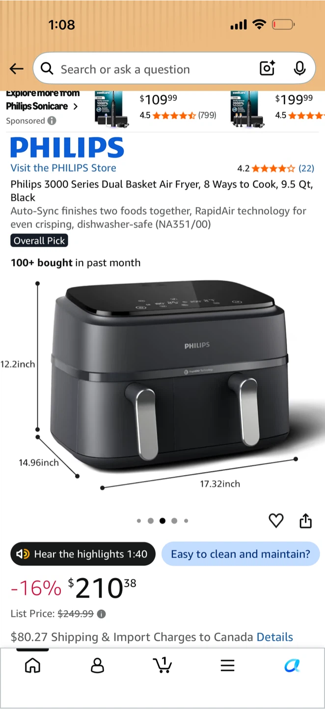 Philips 3000 Series Dual Basket Air Fryer – 9.5 Qt - photo 3