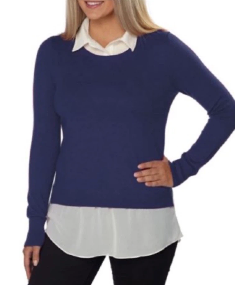 FYLO Navy Blue Layered Look Sweater