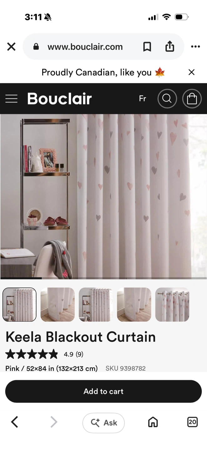 1 panel Bouclair Keela Blackout Curtain - Pink