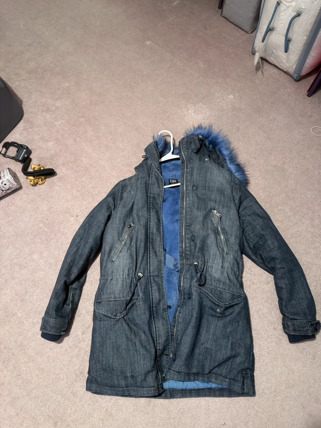 Dex Denim Parka with Blue Faux Fur Lining & Hood Trim - photo 2