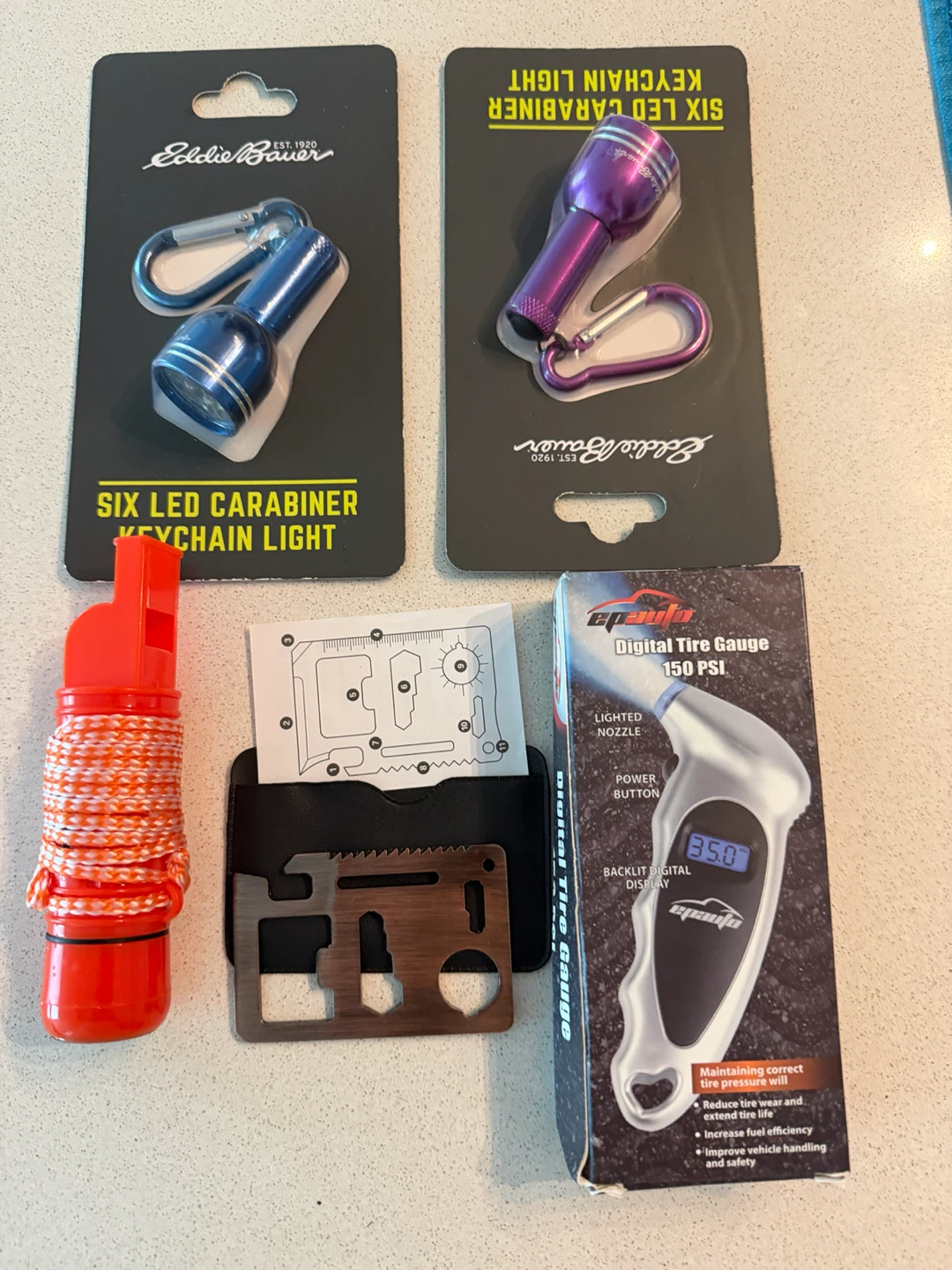 Eddie Bauer Carabiner Lights and Epauto Tire Gauge Set