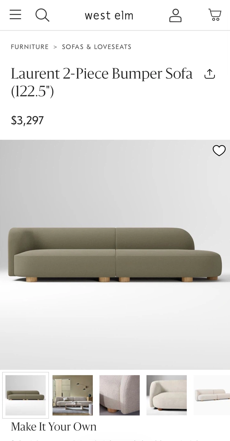 Laurent 2-Seat Left Arm 2-Piece Bumper Sectional - photo 2