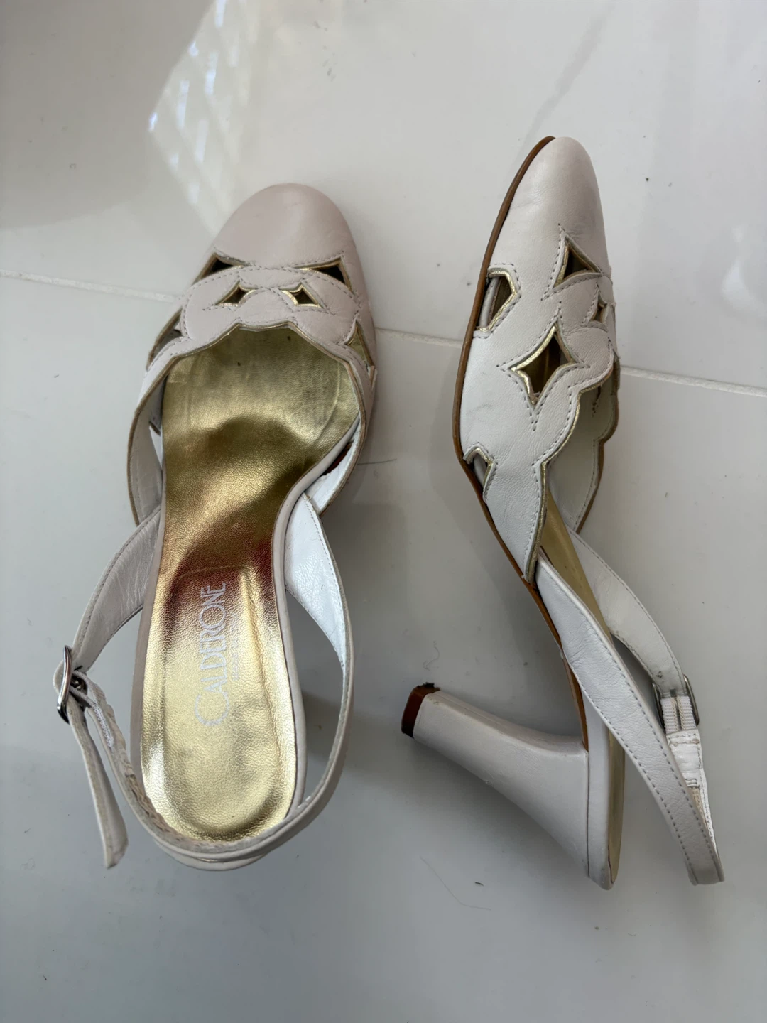 Calderone White Slingback Heels