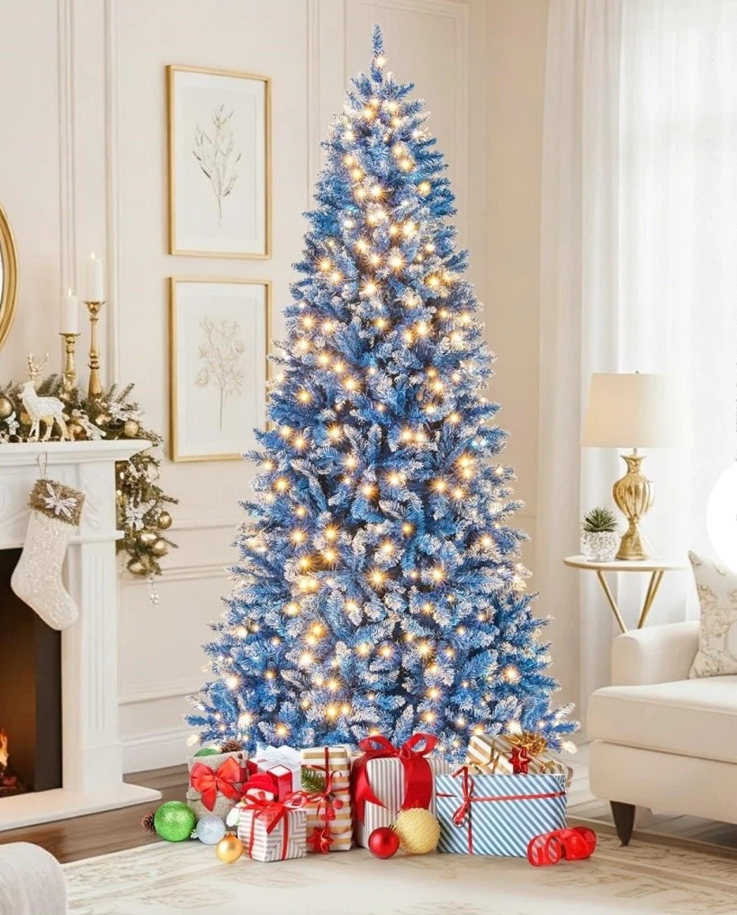 Blue Flocked Christmas Tree