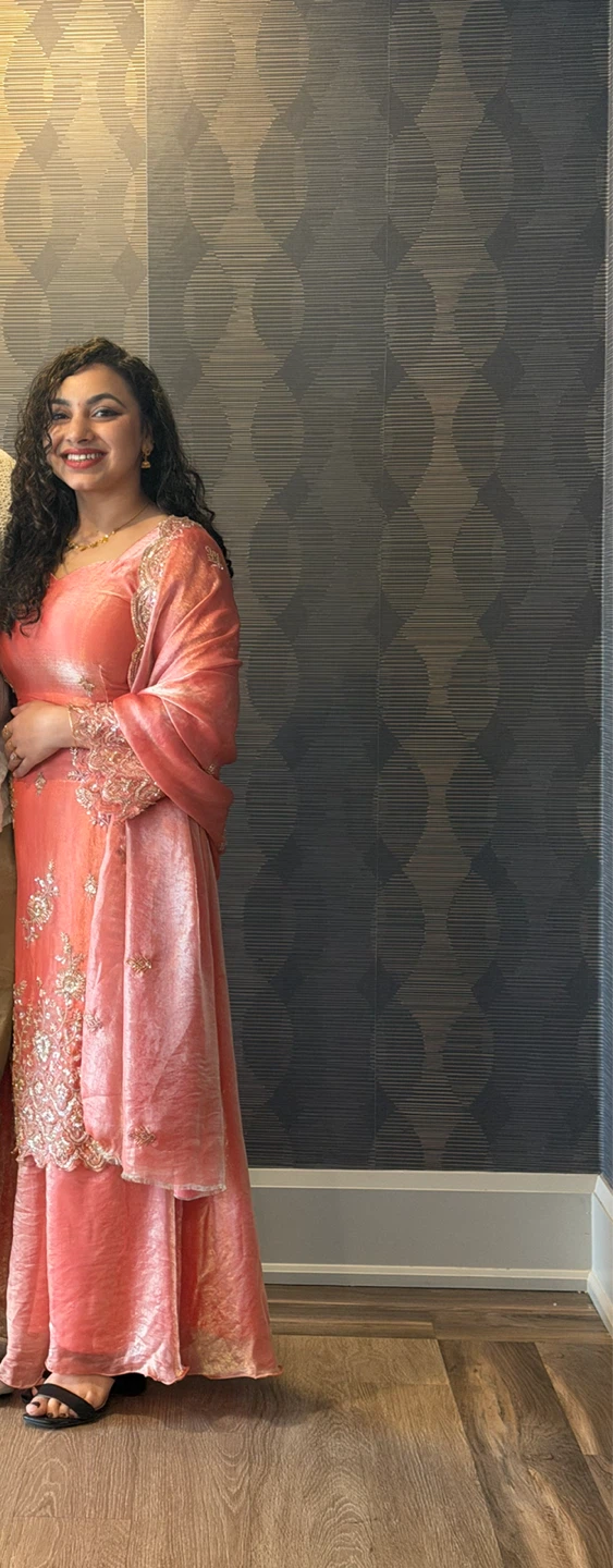 Peach Traditional Embroidered Suit Set - photo 2