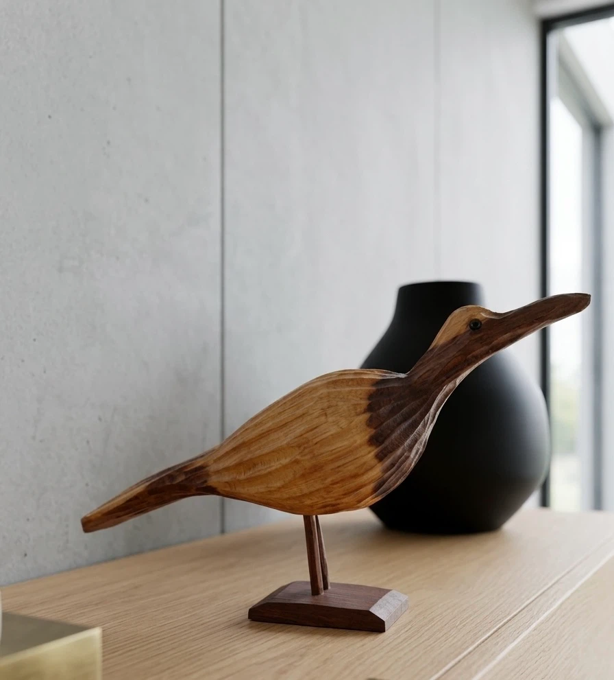 Vintage MCM Hand-Carved Wooden Bird Figurine
