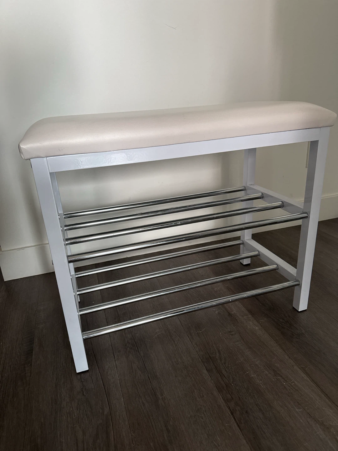 White Metal Shoe Rack Bench with Padded Top