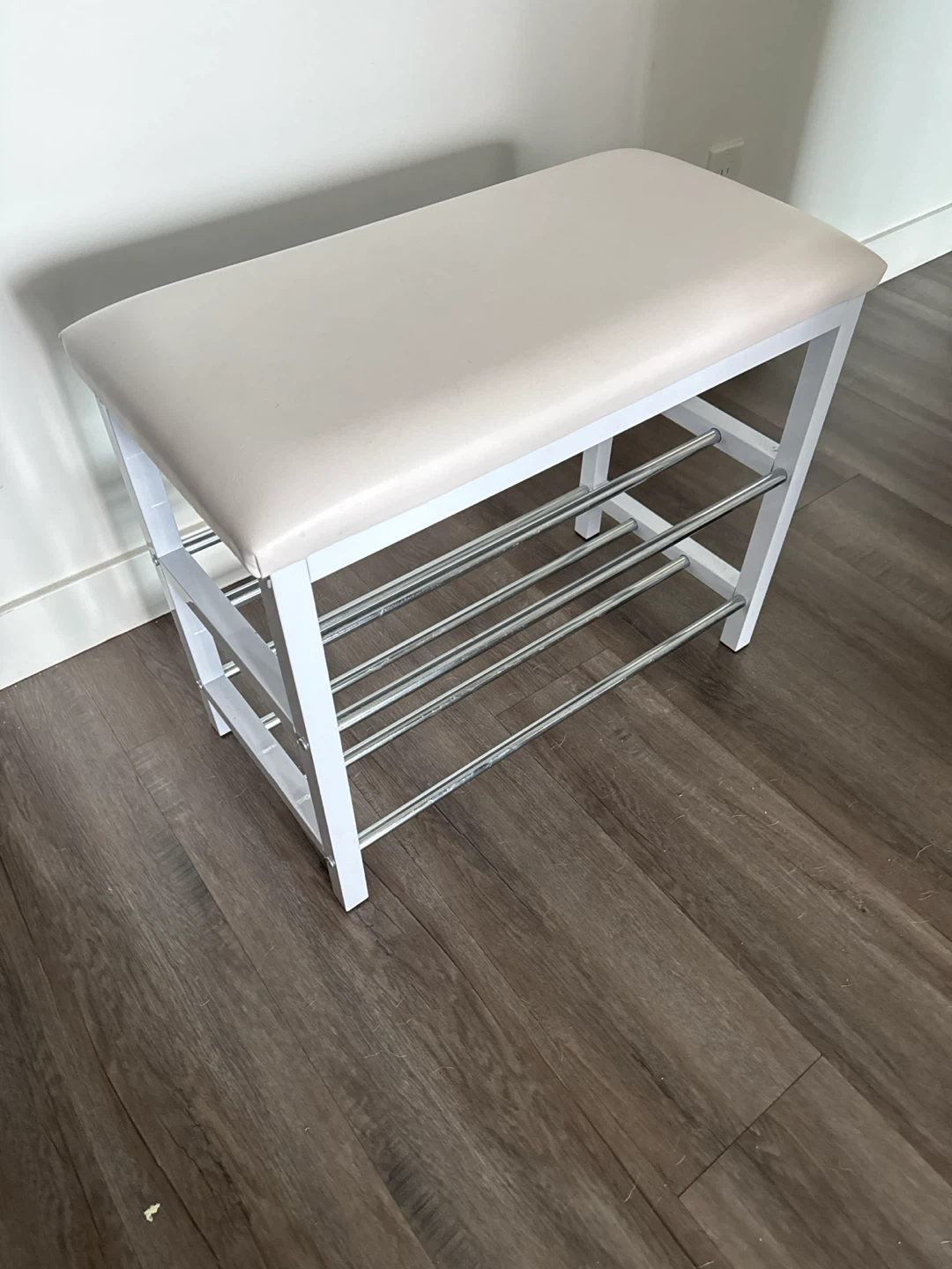 White Metal Shoe Rack Bench with Padded Top - photo 2