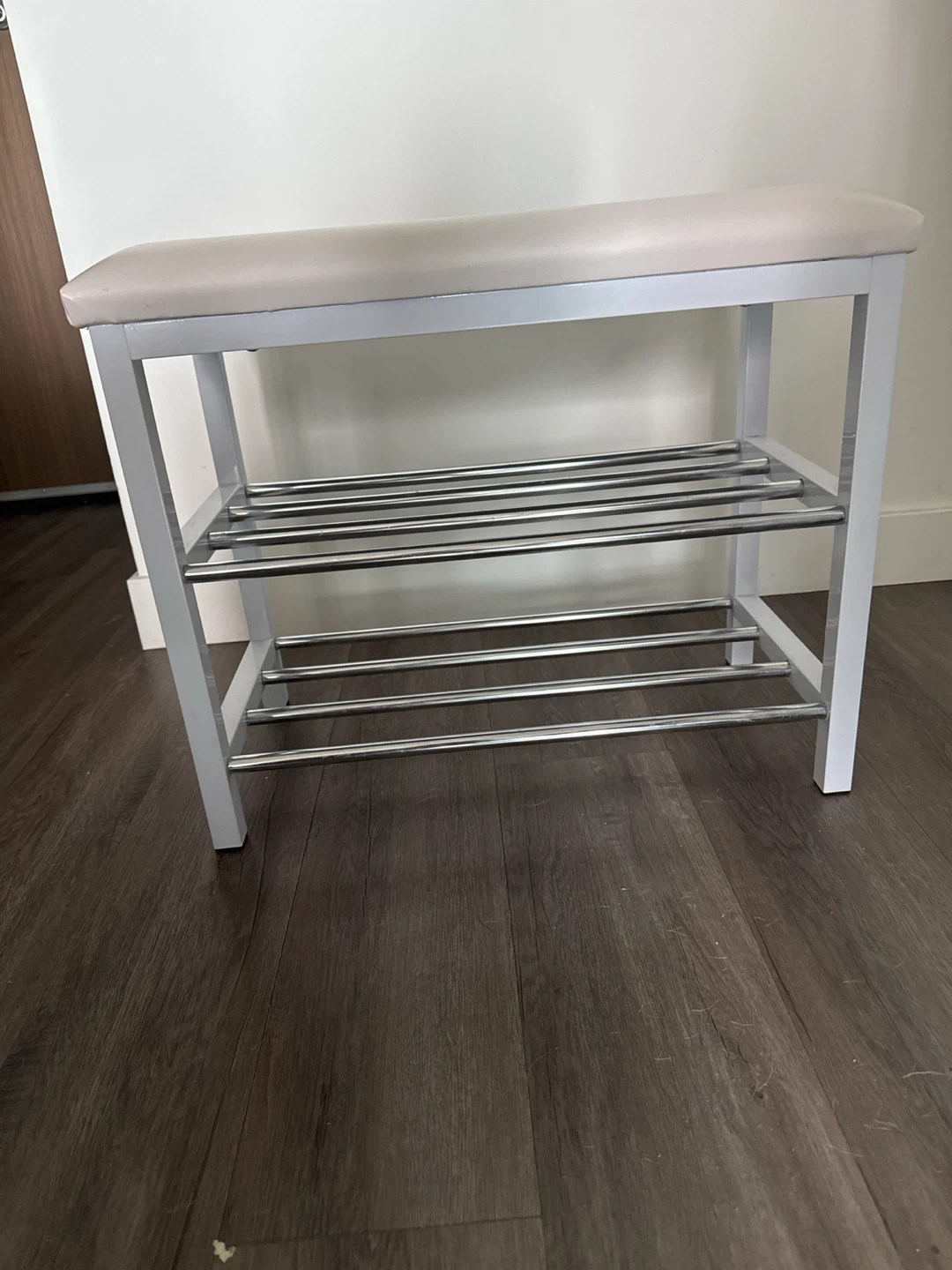 White Metal Shoe Rack Bench with Padded Top - photo 3