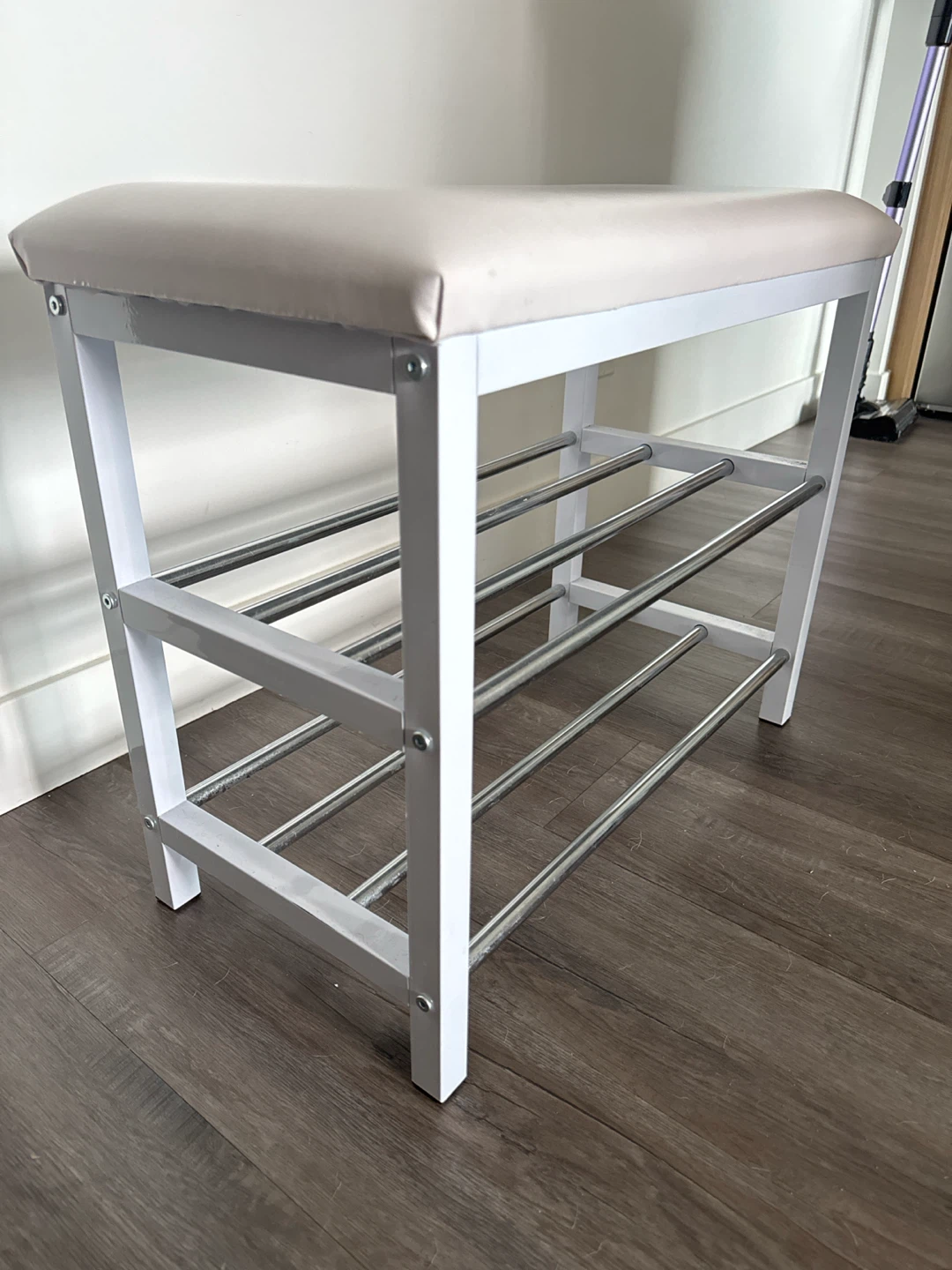 White Metal Shoe Rack Bench with Padded Top - photo 4