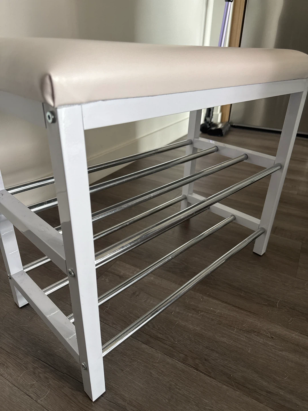 White Metal Shoe Rack Bench with Padded Top - photo 5
