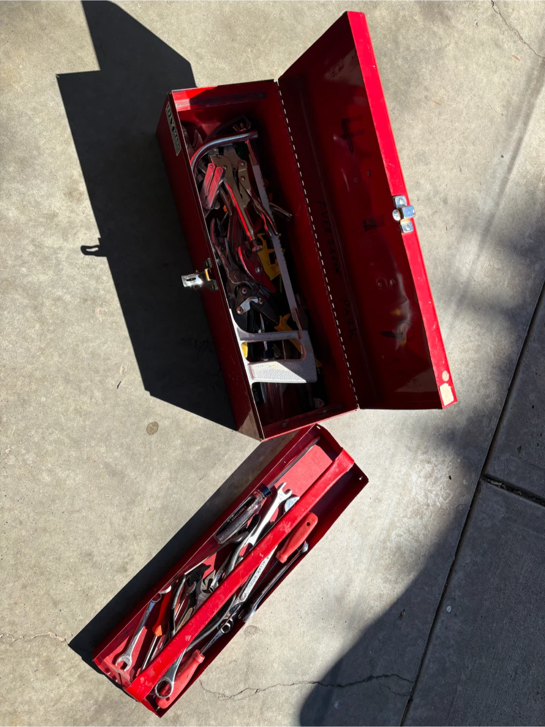 DIY Mark Red Metal Toolbox with Assorted Tools