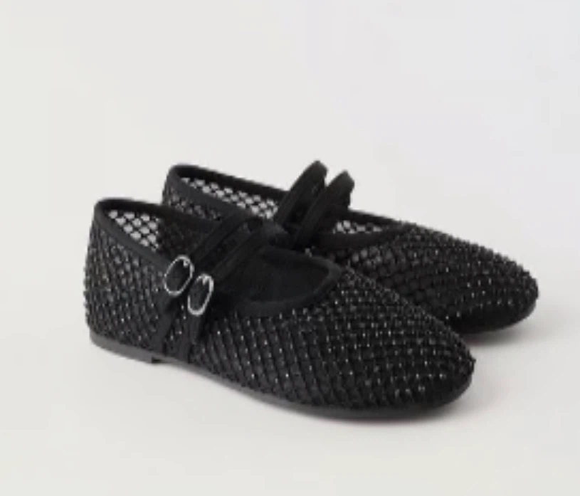 Zara Black Mesh Mary Jane Flats