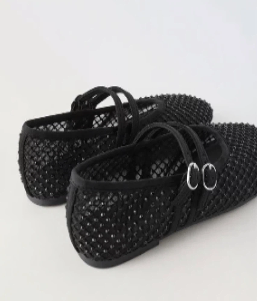 Zara Black Mesh Mary Jane Flats - photo 2
