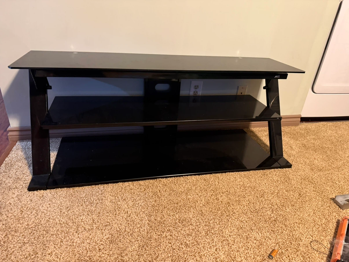Mint Condition Bello Black Glass 3-Shelf TV Stand – $110 OBO - photo 2