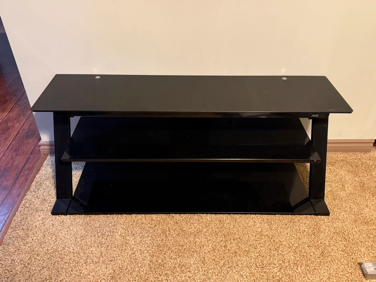 Mint Condition Bello Black Glass 3-Shelf TV Stand – $110 OBO - photo 3