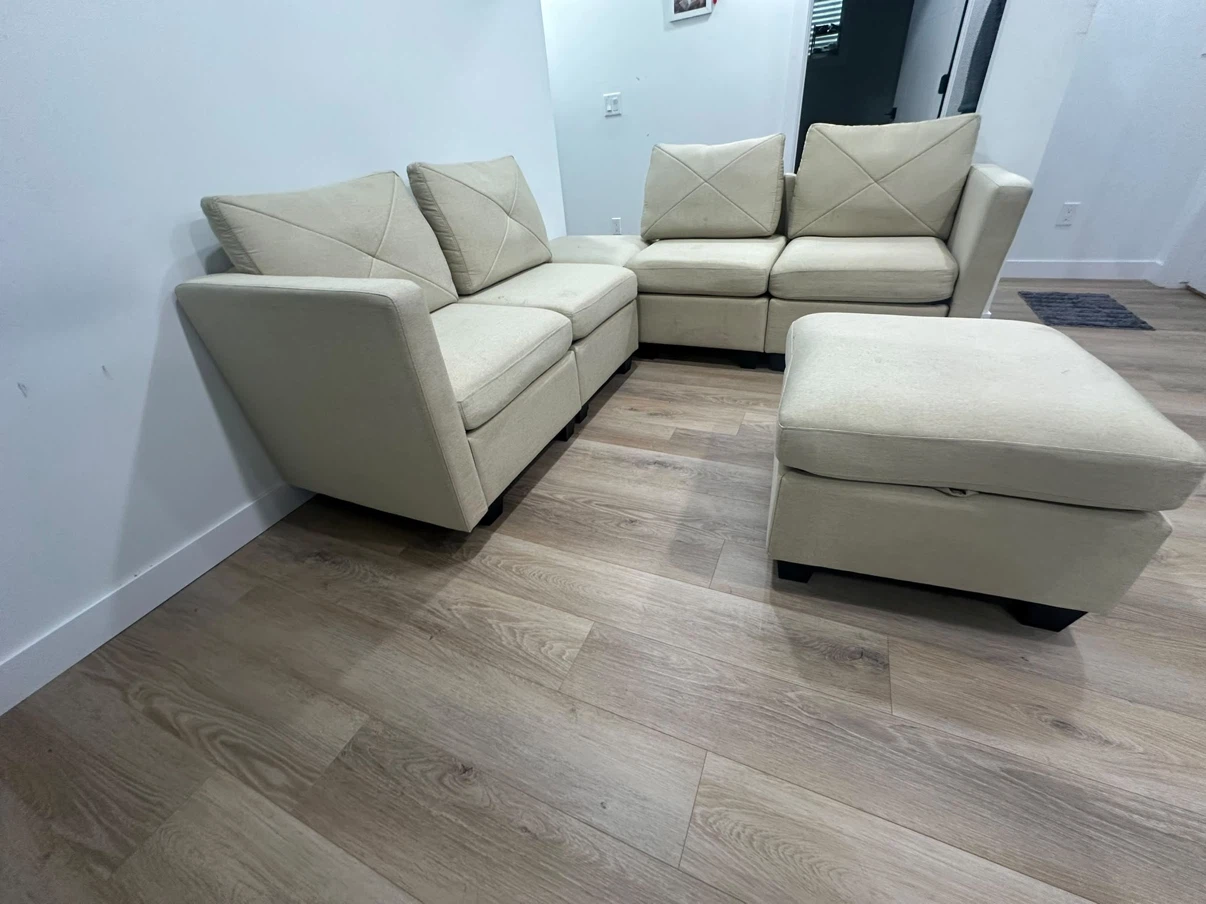 Beige Modular Sectional Sofa with Ottoman - photo 3
