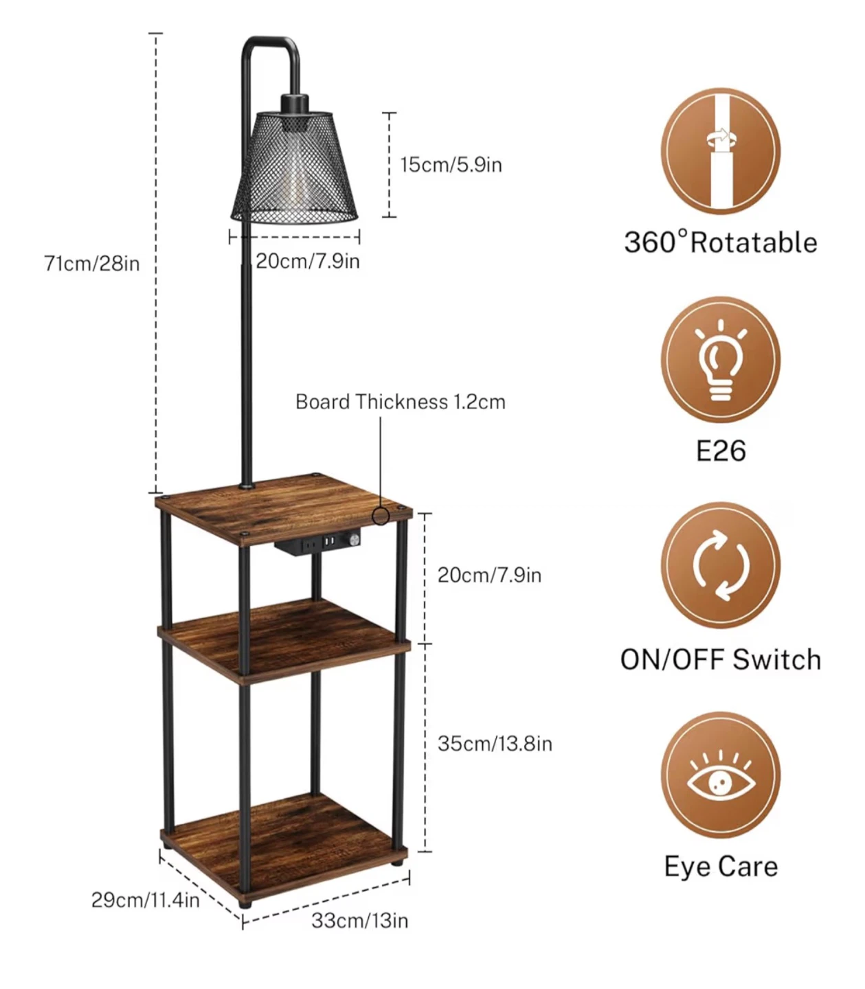 Industrial 3-Tier Shelf Floor Lamp with USB Ports - photo 2